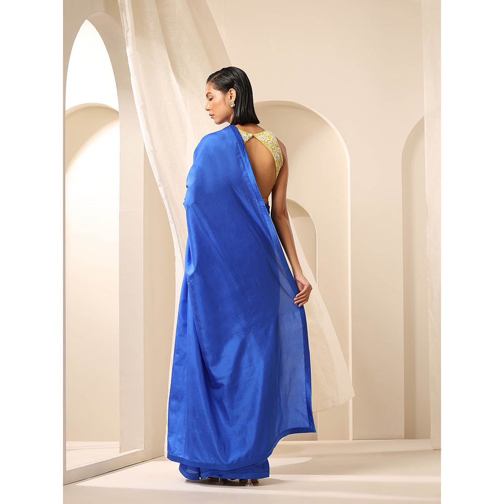 WeaverStory Royal Blue Pure Silk Saree with Unstitched Blouse