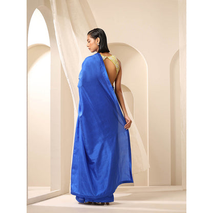 WeaverStory Royal Blue Pure Silk Saree with Unstitched Blouse