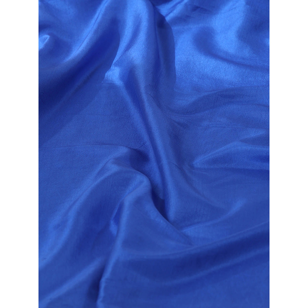 WeaverStory Royal Blue Pure Silk Saree with Unstitched Blouse