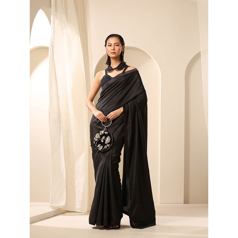 WeaverStory Black Pure Silk Saree with Unstitched Blouse