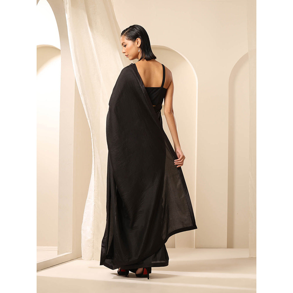 WeaverStory Black Pure Silk Saree with Unstitched Blouse