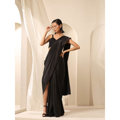WeaverStory Black Pure Silk Saree with Unstitched Blouse