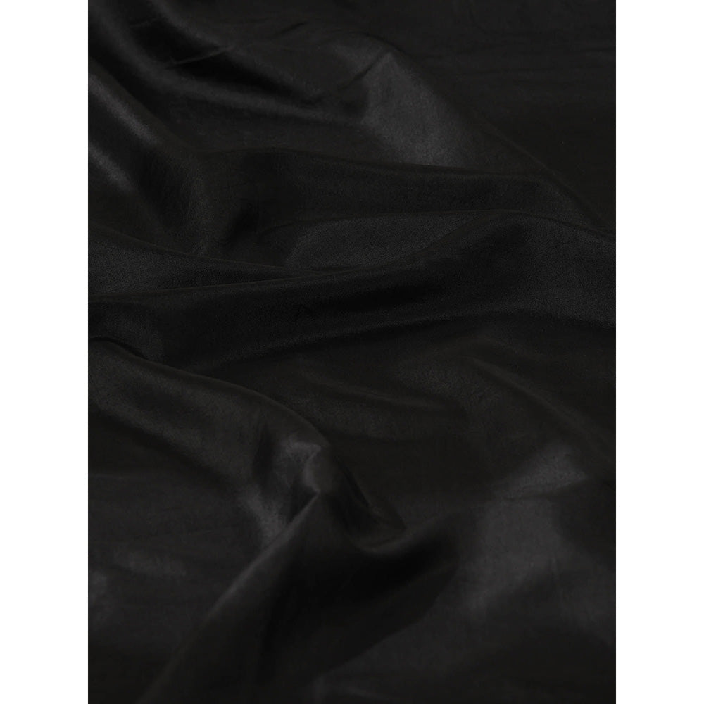 WeaverStory Black Pure Silk Saree with Unstitched Blouse