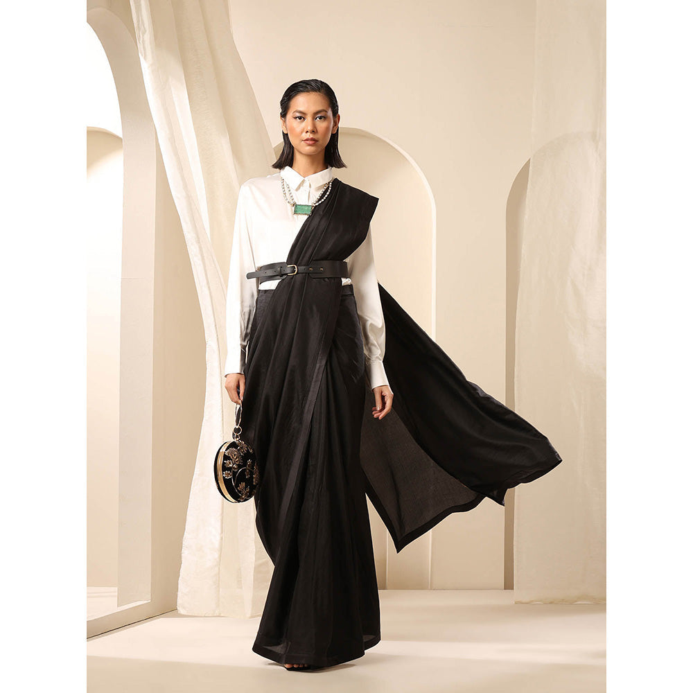 WeaverStory Black Pure Silk Saree with Unstitched Blouse