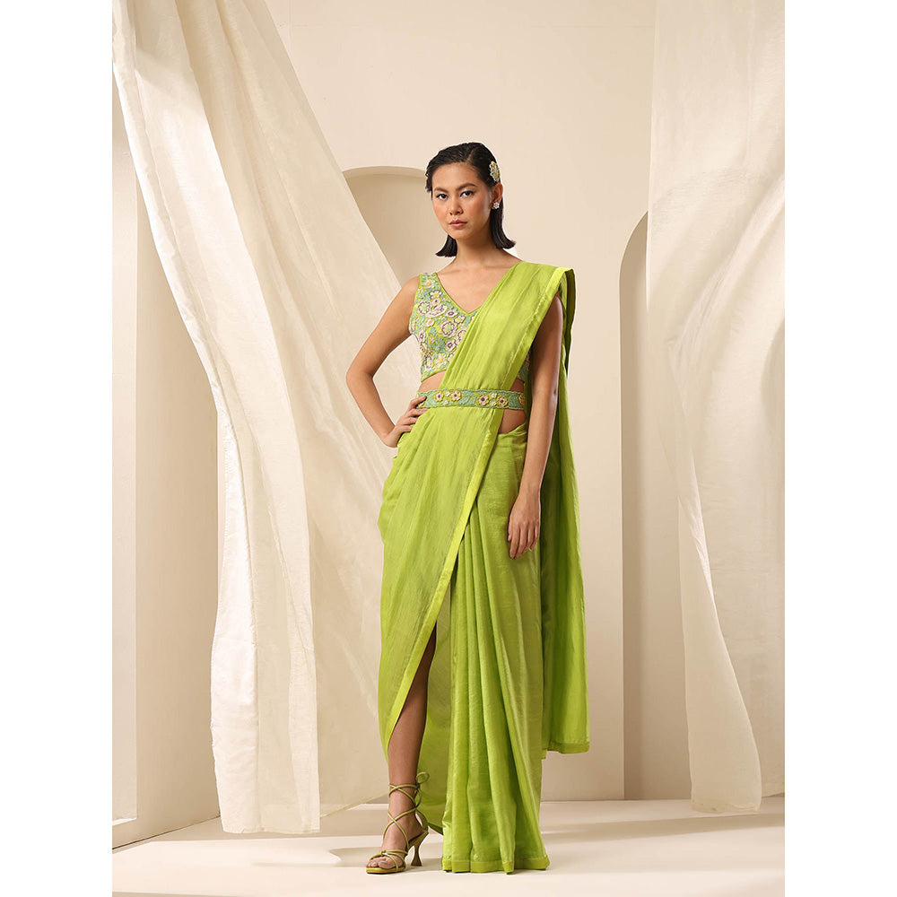 WeaverStory Lime Green Pure Silk Saree with Unstitched Blouse