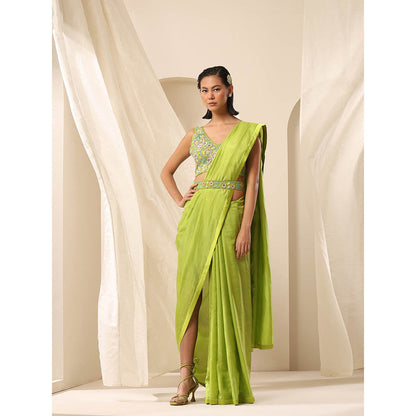 WeaverStory Lime Green Pure Silk Saree with Unstitched Blouse