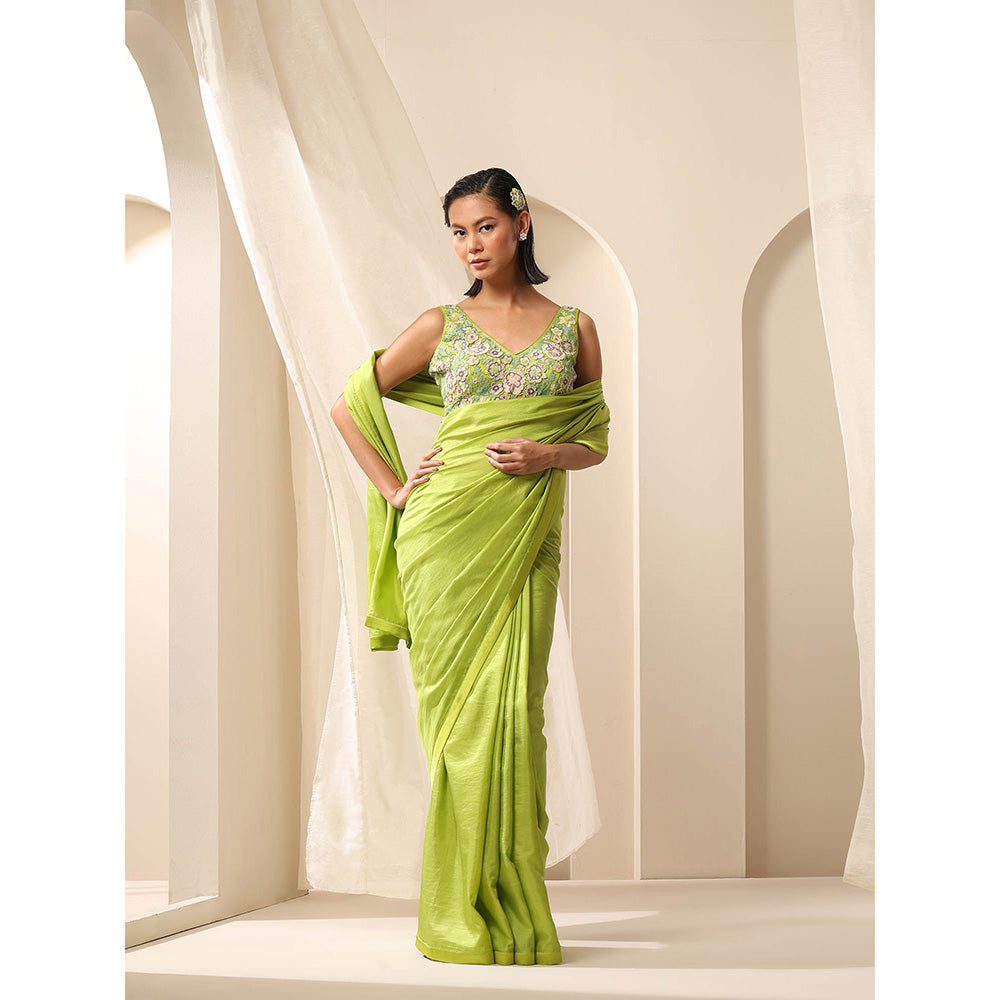 WeaverStory Lime Green Pure Silk Saree with Unstitched Blouse