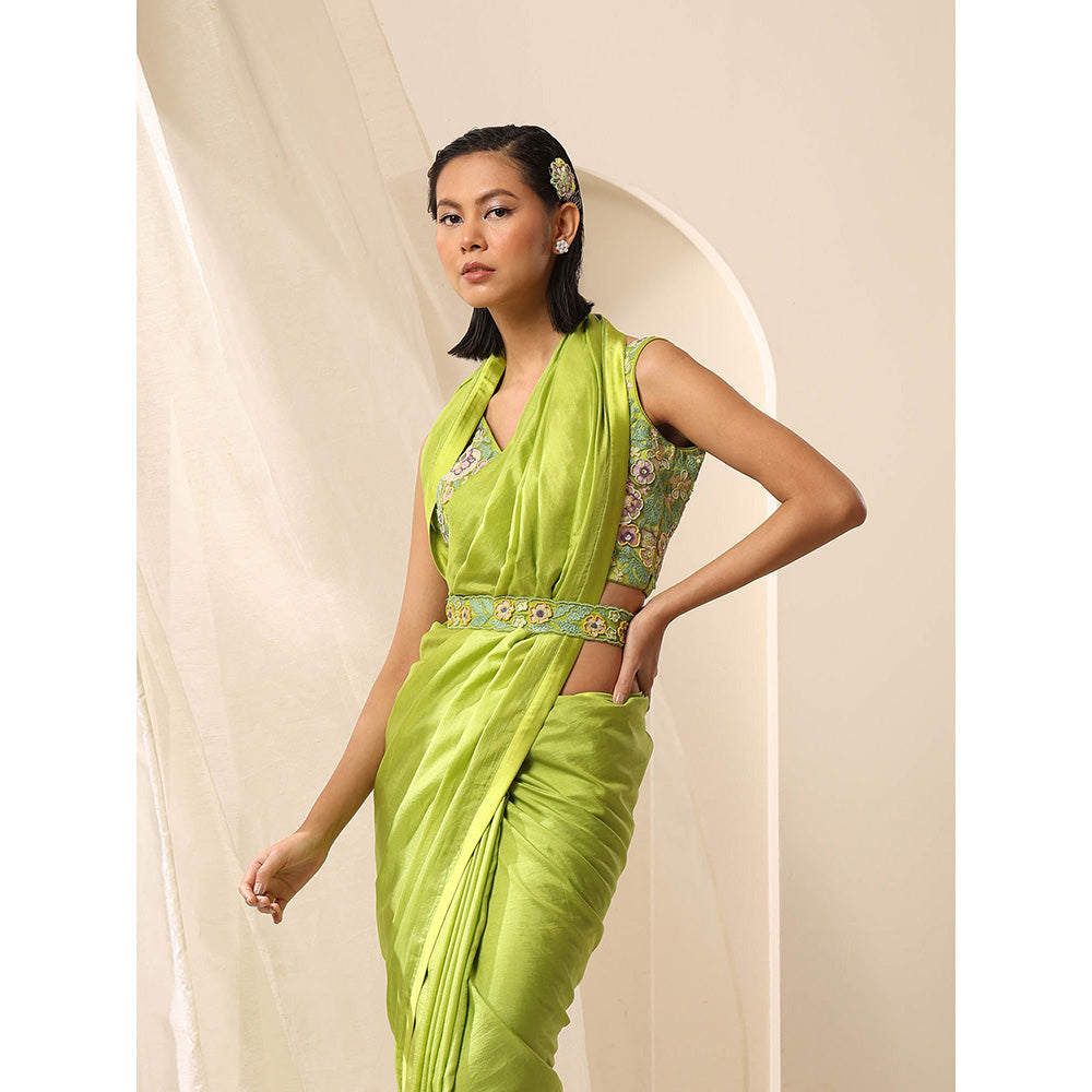 WeaverStory Lime Green Pure Silk Saree with Unstitched Blouse