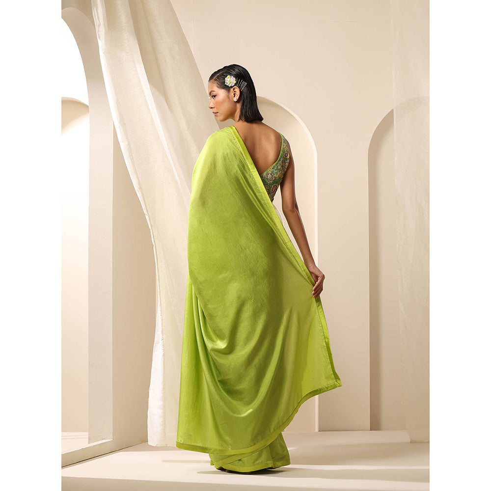 WeaverStory Lime Green Pure Silk Saree with Unstitched Blouse