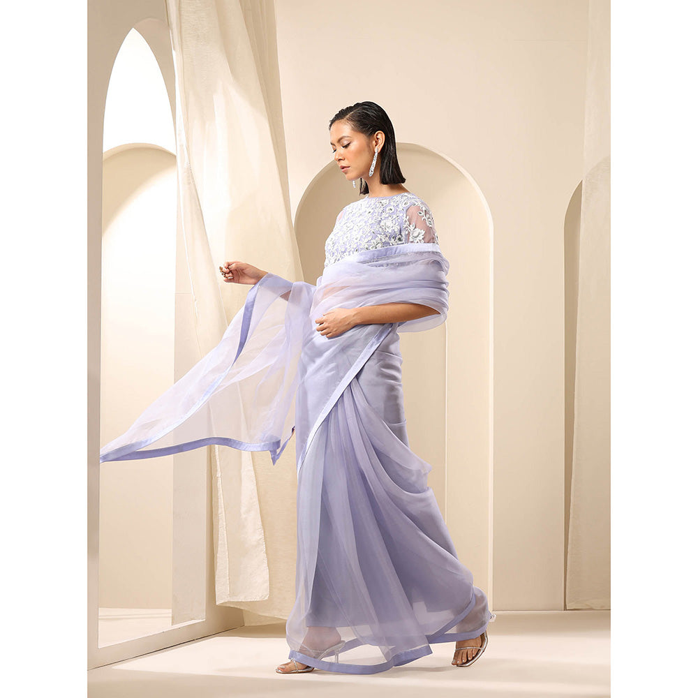 WeaverStory Grey Pure Organza Saree with Unstitched Blouse