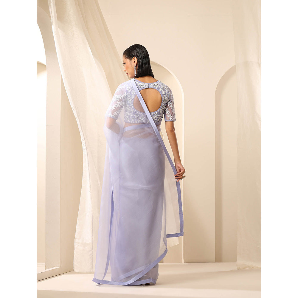 WeaverStory Grey Pure Organza Saree with Unstitched Blouse