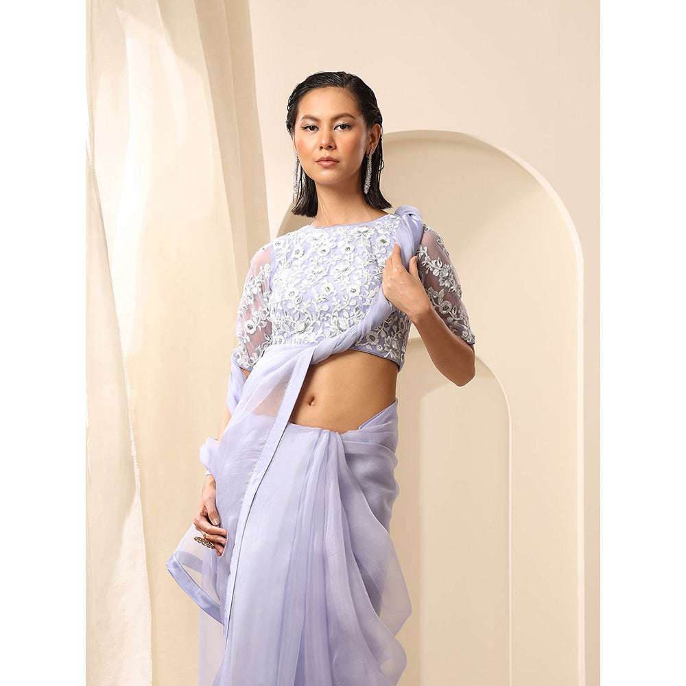 WeaverStory Grey Pure Organza Saree with Unstitched Blouse