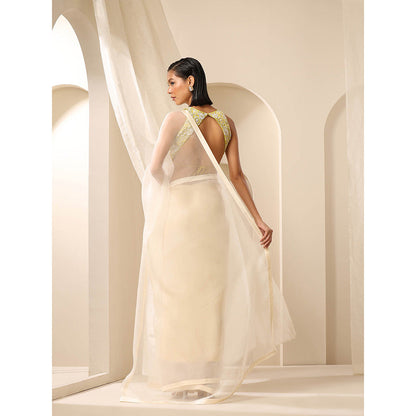 WeaverStory Off white Pure Organza Saree with Unstitched Blouse