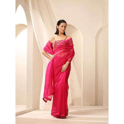 WeaverStory Magenta Pure Organza Saree with Unstitched Blouse