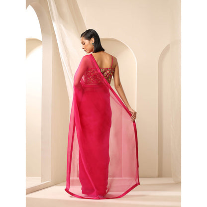 WeaverStory Magenta Pure Organza Saree with Unstitched Blouse