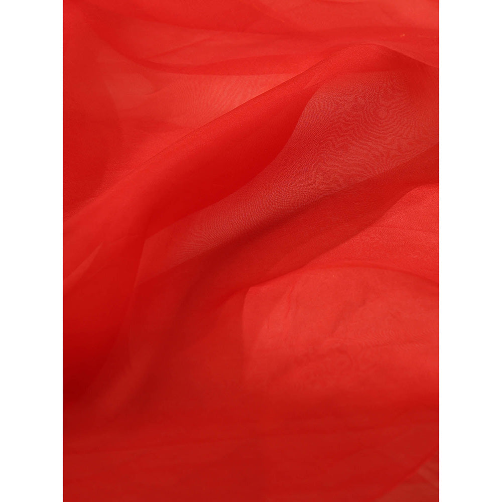 WeaverStory Red Pure Organza Saree with Unstitched Blouse