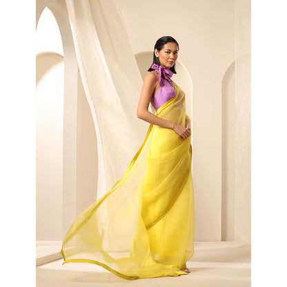 WeaverStory Yellow Pure Organza Saree with Unstitched Blouse