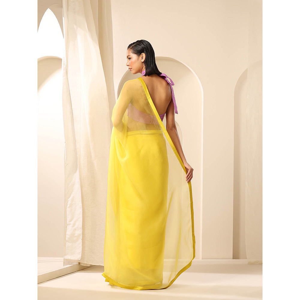 WeaverStory Yellow Pure Organza Saree with Unstitched Blouse