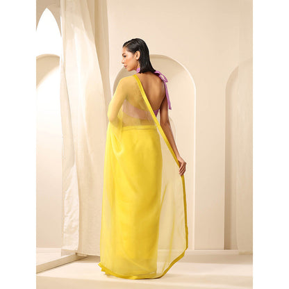 WeaverStory Yellow Pure Organza Saree with Unstitched Blouse