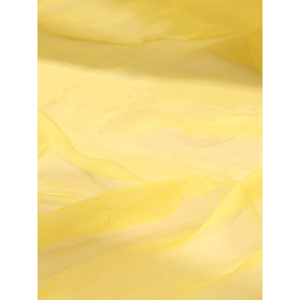 WeaverStory Yellow Pure Organza Saree with Unstitched Blouse