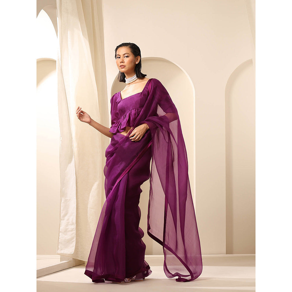 WeaverStory Purple Pure Organza Saree with Unstitched Blouse