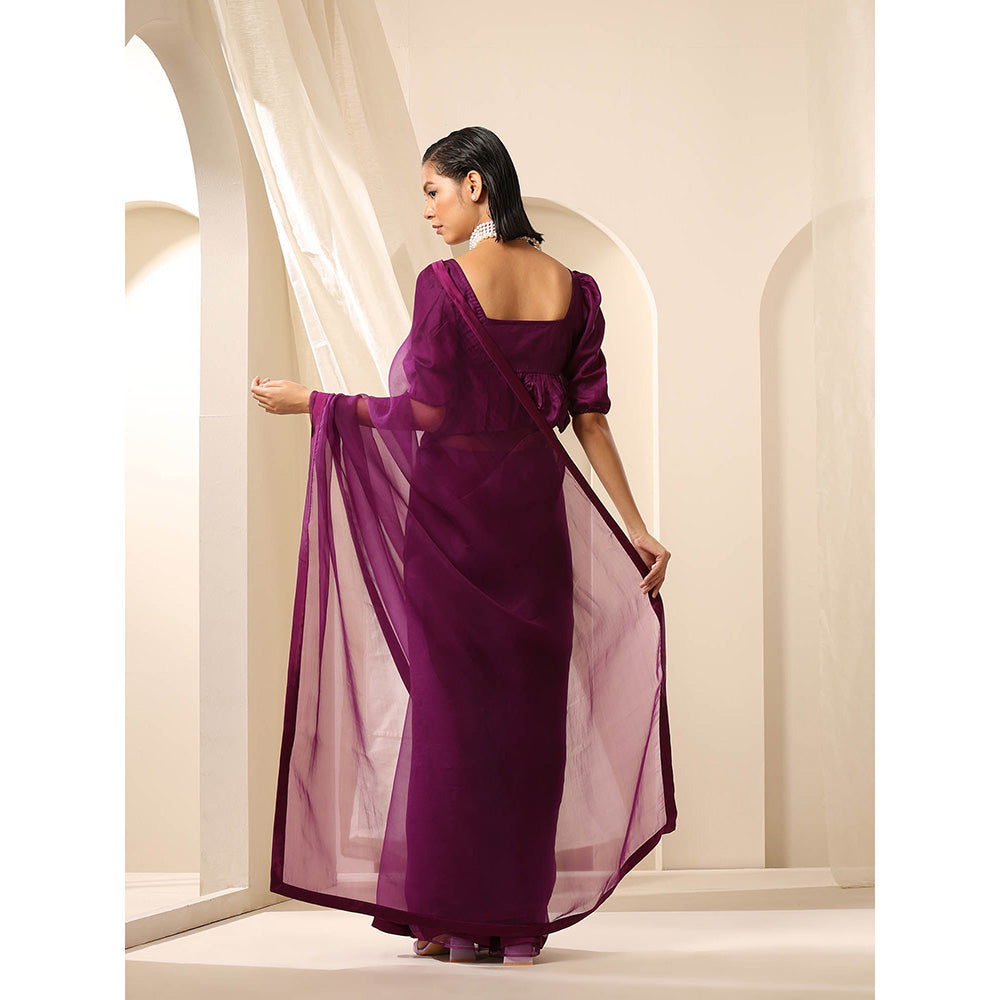 WeaverStory Purple Pure Organza Saree with Unstitched Blouse