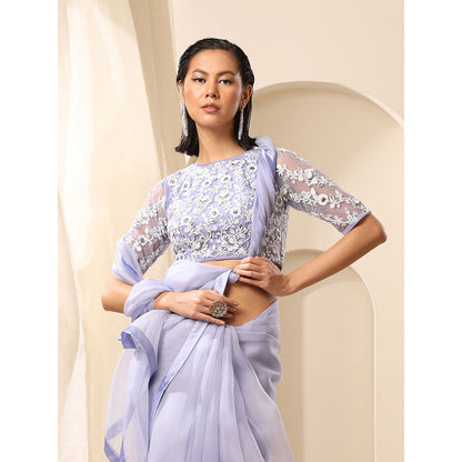 WeaverStory Lavender Boat Neck Net Embroidery Blouse