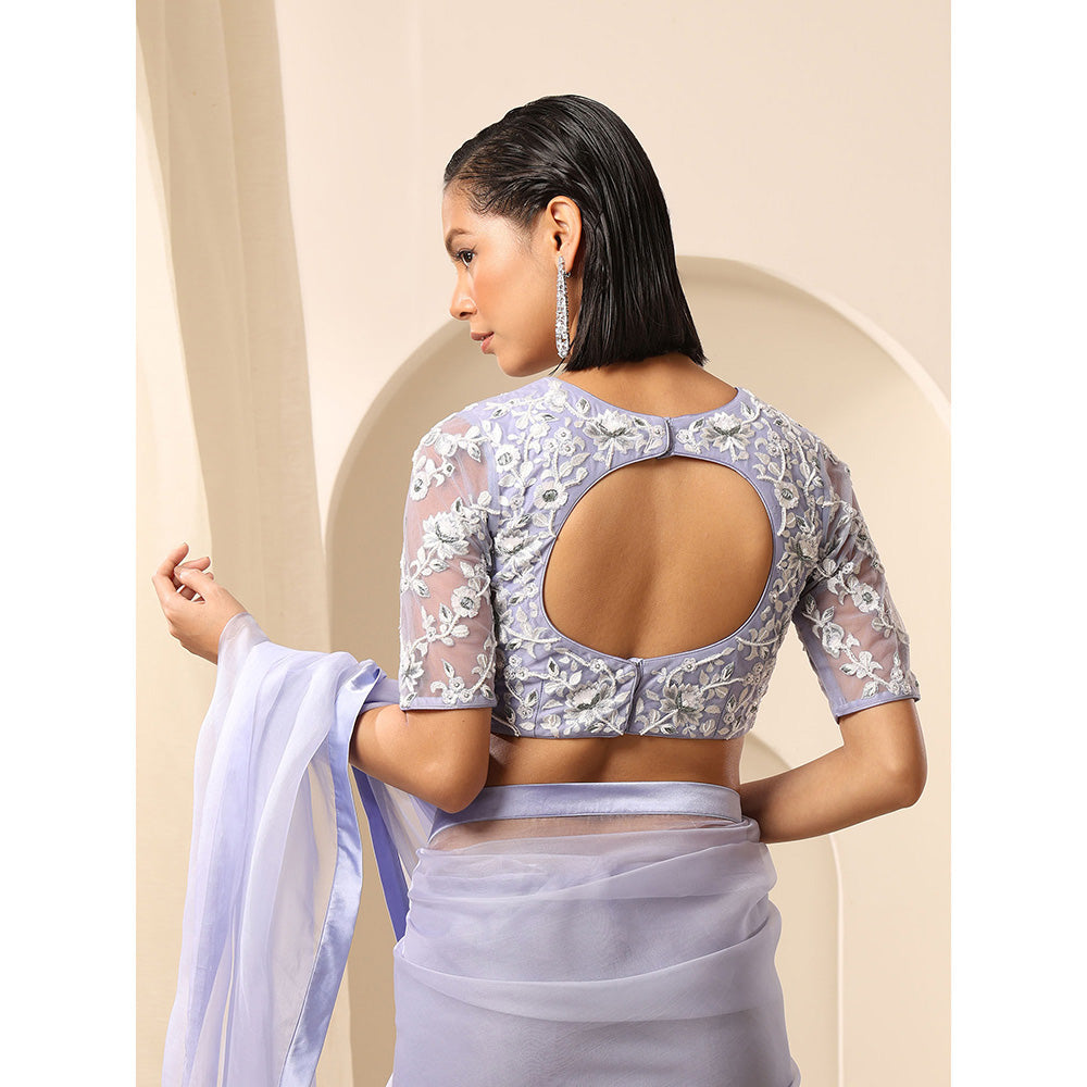 WeaverStory Lavender Boat Neck Net Embroidery Blouse