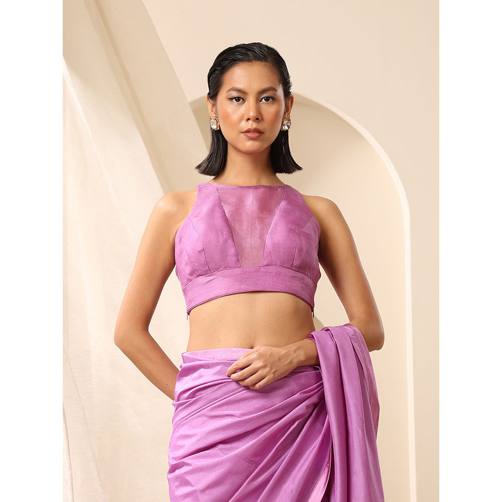 WeaverStory Lavender Organza Round Neck Blouse