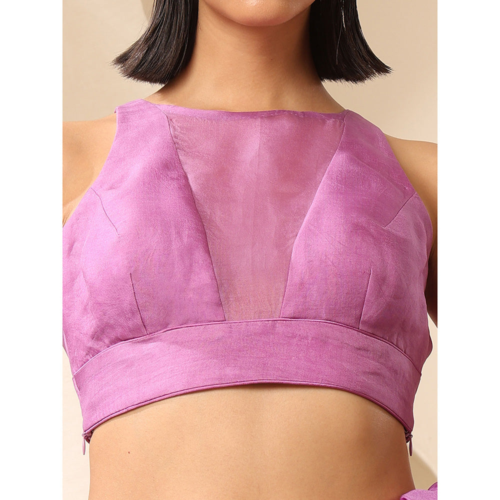 WeaverStory Lavender Organza Round Neck Blouse
