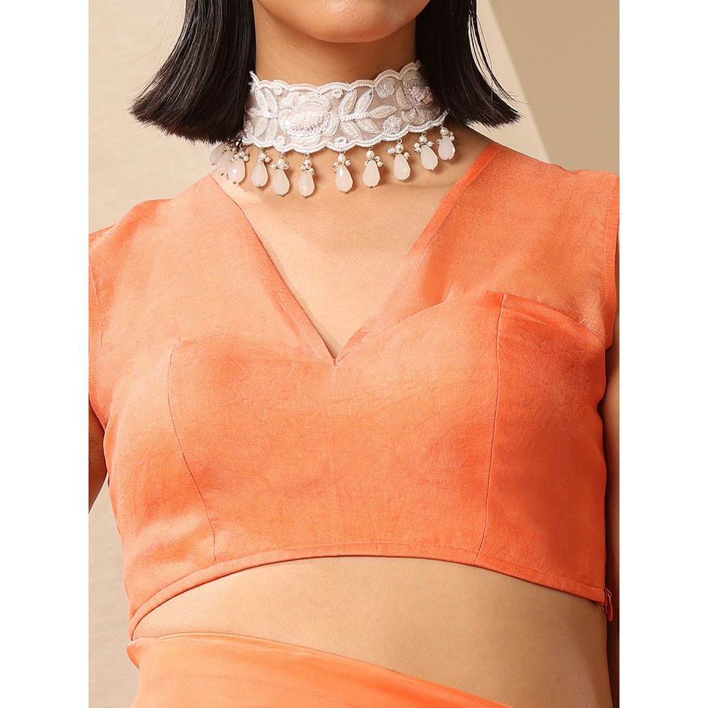 WeaverStory Fuzz Organza Blouse With V-Neck Style