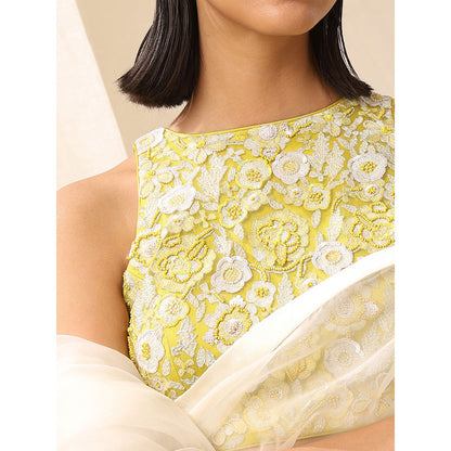 WeaverStory Yellow Sleeveless Blouse With Beaded Embroidery