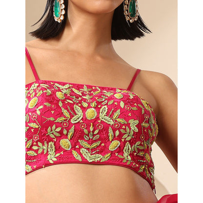 WeaverStory Magenta Sleeveless Net Cami Blouse With Beaded Embroidery