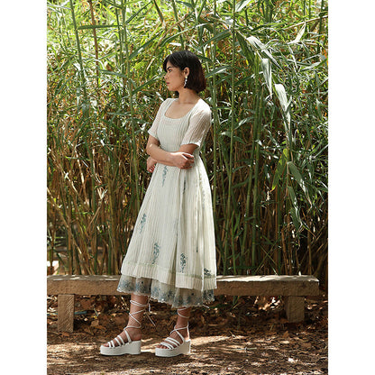 WeaverStory Off White Handloom Printed Dress