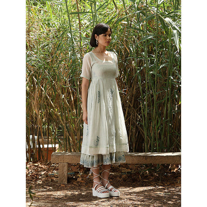 WeaverStory Off White Handloom Printed Dress