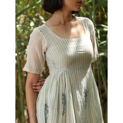 WeaverStory Off White Handloom Printed Dress