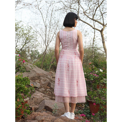 WeaverStory Pink Handloom Printed Dress