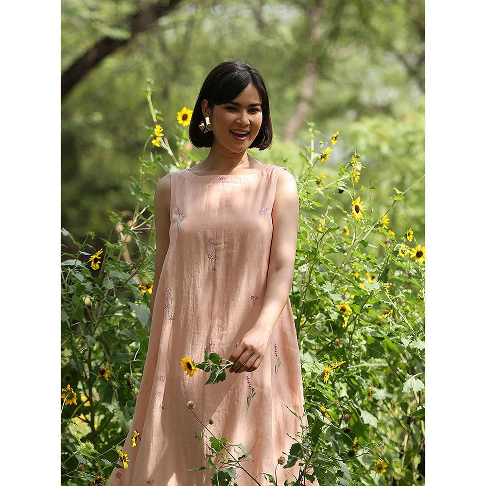 WeaverStory Peach Embroidered Dress