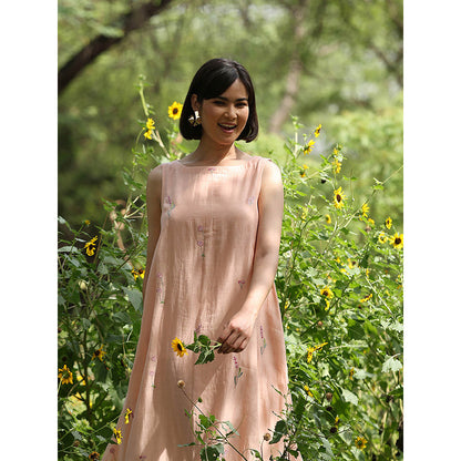 WeaverStory Peach Embroidered Dress