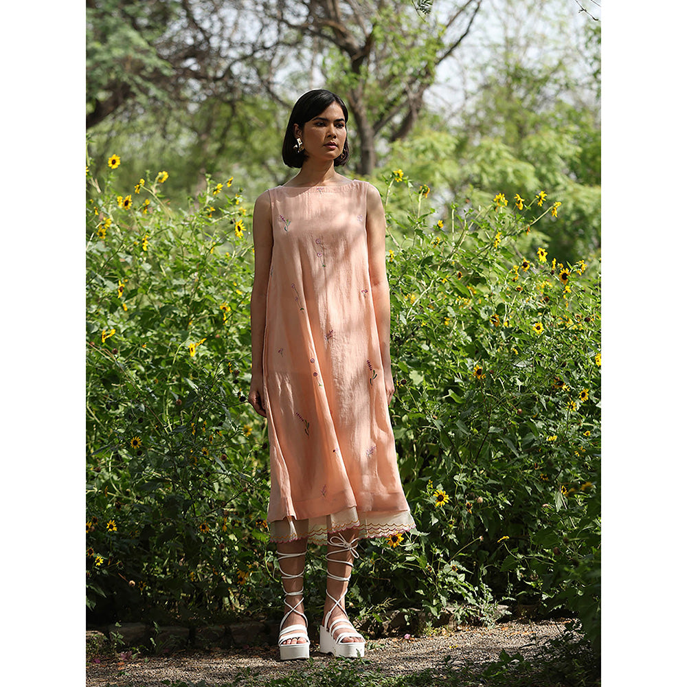 WeaverStory Peach Embroidered Dress