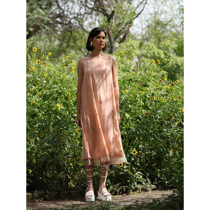 WeaverStory Peach Embroidered Dress