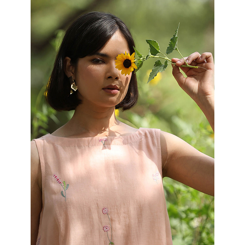 WeaverStory Peach Embroidered Dress