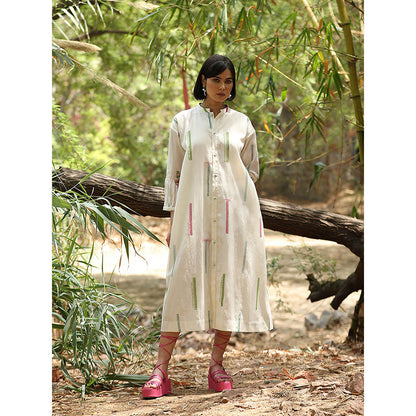 WeaverStory Off White Printed Dress