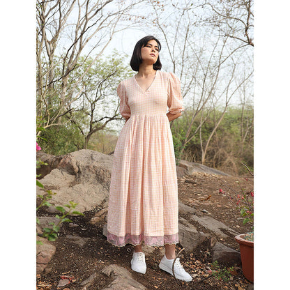 WeaverStory Peach Hand block Printed Dress