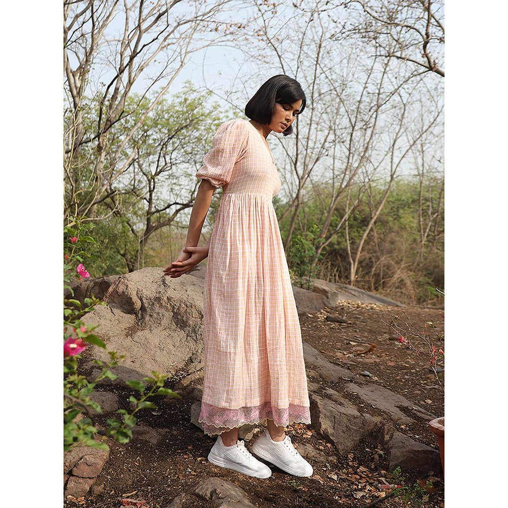 WeaverStory Peach Hand block Printed Dress