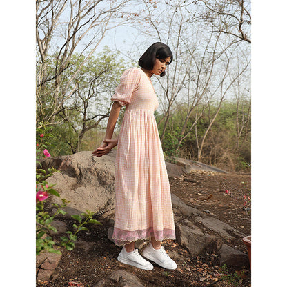 WeaverStory Peach Hand block Printed Dress