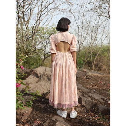WeaverStory Peach Hand block Printed Dress