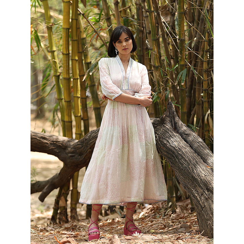 WeaverStory White Hand Printed Dress