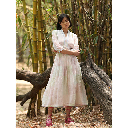 WeaverStory White Hand Printed Dress