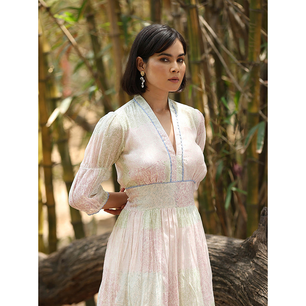 WeaverStory White Hand Printed Dress